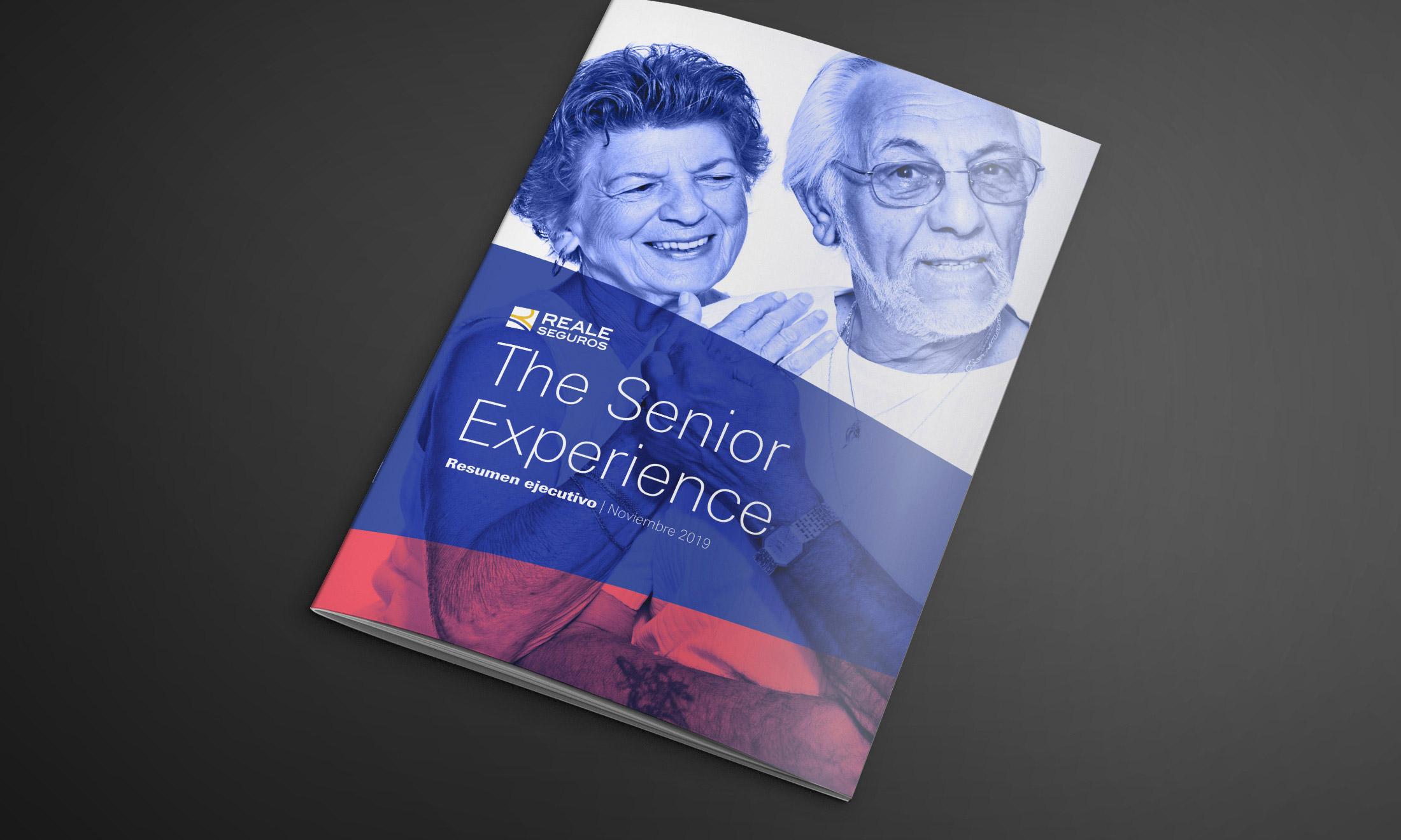 Portada del informe The Senior Experience diseñado para Reale Seguros por Akuyari
